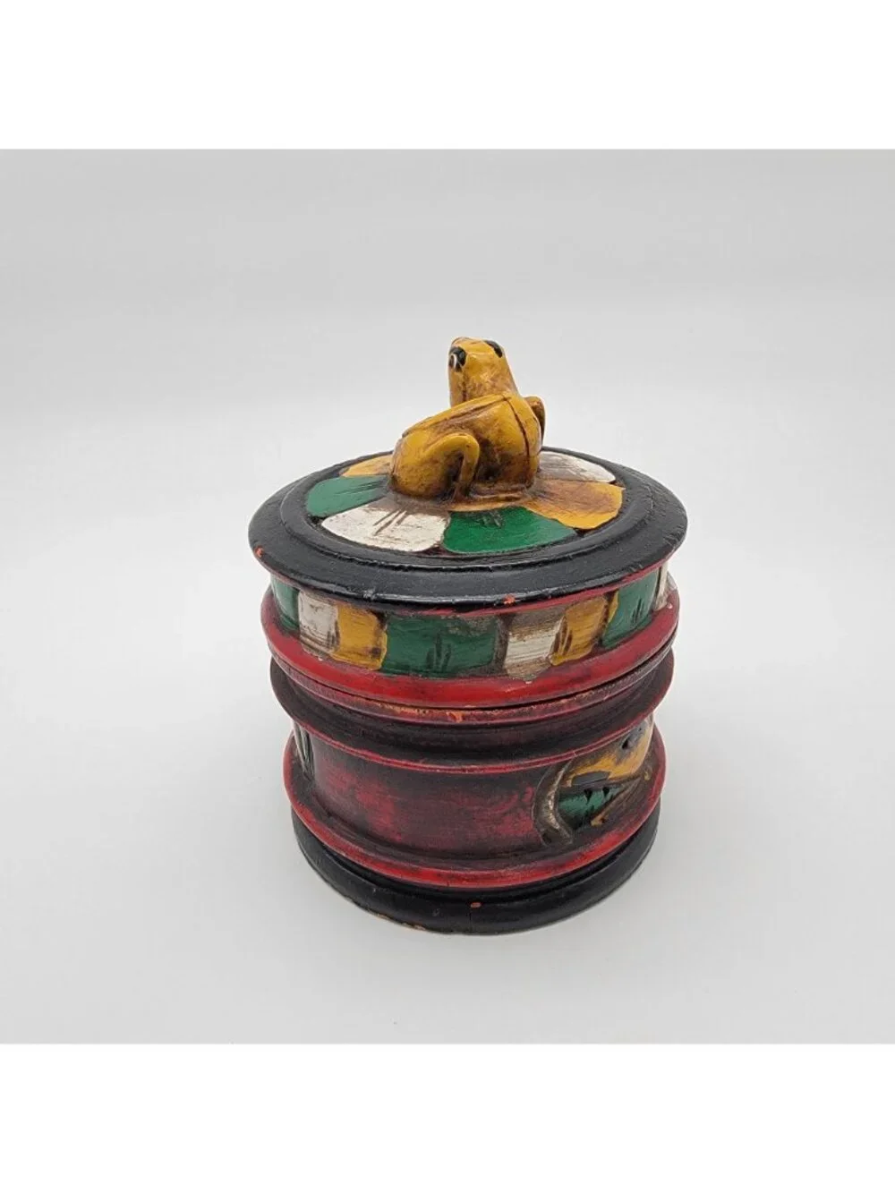 Mexican Folk Art Hand-Painted Wooden Frog Box